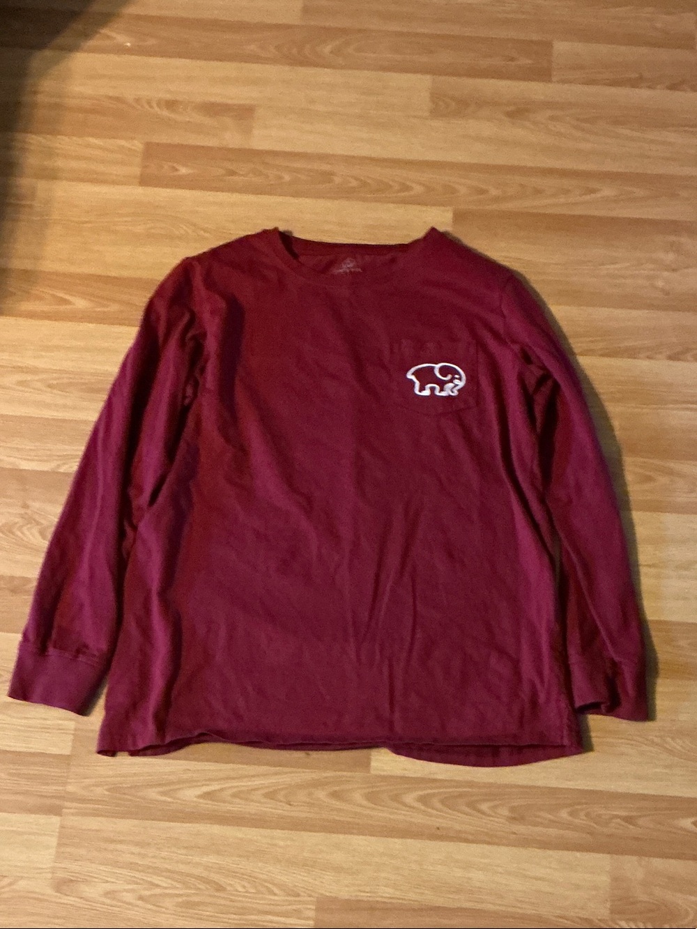ivory ella Women's Long-Sleeve Tee in Burgundy with White Elephant Logo
